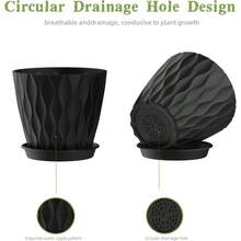Inch Plant Pots 5 Pack, Flower Planters With Drainage Holes And Trays, Plastic Pots Indoor Outdoor Plants, White - 黑色 + 4英寸 - 查看 3