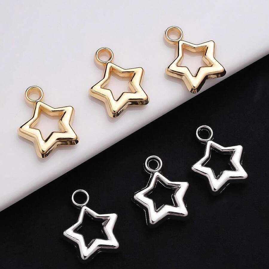 16x19毫米 50个星形吊坠 金色银色 CCB塑料小吊坠 适用于手链、项链、耳环 DIY珠宝制作配件