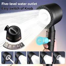 1pc German Quality High Pressure Handheld Shower Head, 5 Adjustable Water Flow Modes & Built-In Filter, Wall-Mounted Easy Installation, Polished Surface, Designed For Luxury Bathroom Shower & New Year Gift, For Shower Use Only - Multicolor - View 2