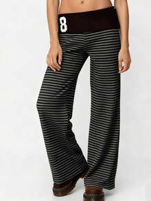 Women's Casual Trousers Y2K Low Waist Loose Fit Flare Pants for Daily Wear - Gris Oscuro - Ver 3