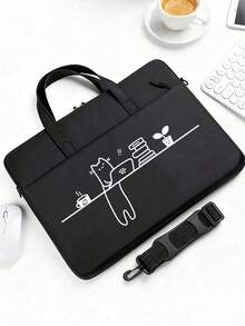 可爱猫咪印花笔记本电脑保护套，采用柔软面料制成，配有可调节肩带，有效保护笔记本电脑并具有防震功能。这款电脑包带有提手和多个口袋，方便携带，是通勤的理想之选，适用于笔记本电脑和平板电脑。它适用于14英寸笔记本电脑、平板电脑保护套和拉链内胆包，确保您的笔记本电脑安全无虞。这款保护套是馈赠亲友、男士女士、母亲节礼物、情人节礼物以及日常办公的理想之选。