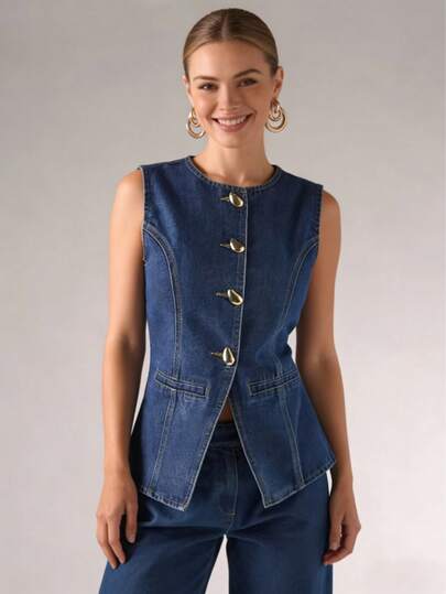 女士休闲牛仔衬衫，简约时尚，适合日常穿着、夏季、度假、休闲度假、短款上衣、西式服装、外套和春季女装