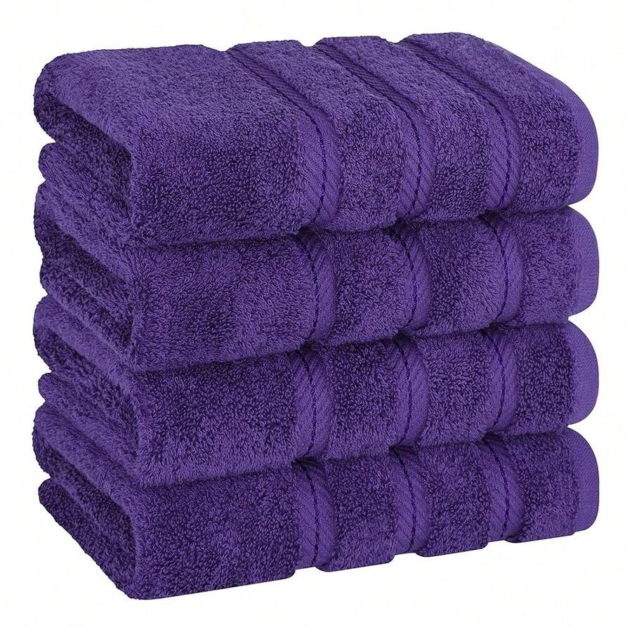 American Soft Linen Luxury Hand Towels For Bathroom, 600 GSM 1OO% Cotton Turkish 4 Piece Hand Towel Set, 600 GSM Hand Face Towels For Kitchen, Purple Hand Towels - 紫羅蘭 - 查看 1