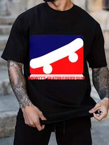 Men's Cotton T-Shirt With Skateboard Pattern - 黑色 - 查看 1