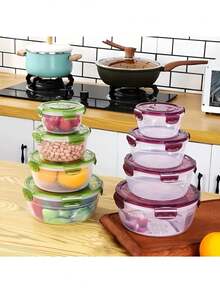 Purple/Green Transparent Airtight Food Storage Containers, Round Covered Meal Prep Containers, Best Food Containers To Keep Food Fresh, Plastic Mixing Bowls, Stackable Leak-Proof Reusable Kitchen Storage Containers, Microwave, Fridge And Dishwasher , Suitable For Storing Celery, Fruits, Bread, Eggs, Etc.