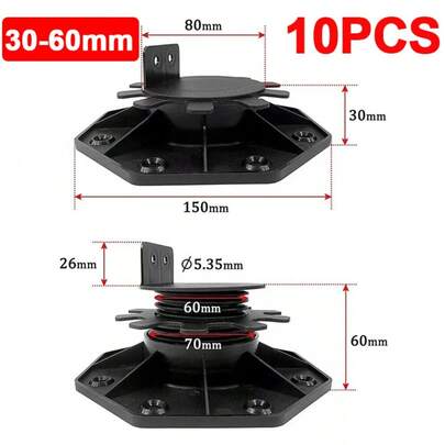 10PCS Adjustable Decking Riser Foot Bearing Support 18-30/30-60mm Pedestal