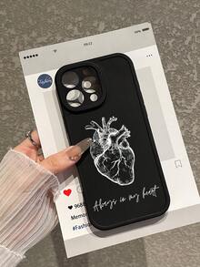 Valentine's Day Gift Anatomical Heart Phone Case, "Always In My Heart" Quote Cover, Dark Romantic Gothic Aesthetic Soft TPU Shockproof Shell, Camera Lens Protection, Compatible With IPhone Case & Galaxy Case - Black - View 5