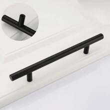 1pc Black Cabinet Pull Handle, Stainless Steel Kitchen Drawer Pulls, Door Knobs And Handles For Bathroom, Bedroom, Furniture, Cabinets - Black - View 3