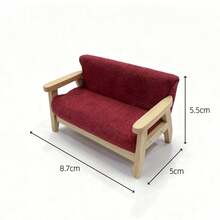 1pc Miniature Wooden Doll House Furniture Sofa, Micro Sofa, Furniture Sofa Model, BJD Micro Family Living Room Scene Double Armchair Sofa, Micro Scene Decor Sofa, Mini Sofa - Multicolor - View 4