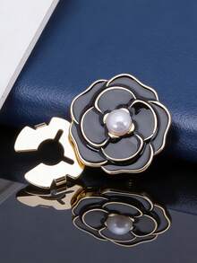 1pc Fashion Faux Pearl Rose Cufflinks, Women's Brooch Button Set, Fashionable High-End Clothing Brooch, Turtle Buckle, Tie Clip, Women's Accessories, Women's Party Luxury Elegant Clothing Cufflinks Set, Suitable For Daily Wear, Friend Gift, Lover Gift, Family Gift - Flower - View 4