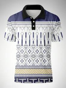 Camisa polo de manga corta con estampado floral retro cómoda y versátil para hombres - Multicolor - Ver 2