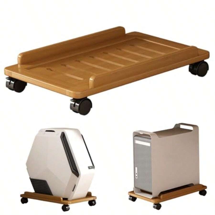 Soporte de Torre para computadora Soporte de PC móvil bambú Natural para Alfombra con Rueda Bandeja Impresora 3D ventilada Hueca para Escritorio Oficina en casa.cc - Leonada - Ver 1