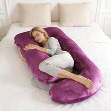 Pregnant Woman Pillow, J-Shaped Full Body Pillow For Sleep Support, Pregnant Woman Pillow, With Removable Velvet Cover, Black And Gray,Room Decor ,Pillow Covers - Màu tím - Xem 2