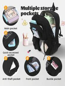 2025新款可爱女式背包，防水多口袋尼龙学生背包，可爱笔记本电脑书包，适合女生 - 紫色 - 查看 9