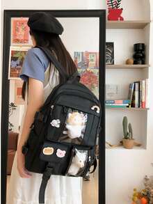 2025新款可爱女式背包，防水多口袋尼龙学生背包，可爱笔记本电脑书包，适合女生 - 紫色 - 查看 4