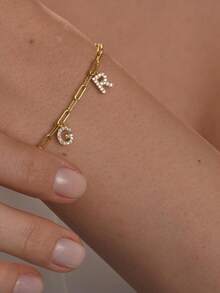 1pc Customized Diamond Inlaid Letter Bracelet, Personalized Pendant Letter Name Bracelet, Letter Jewelry, Personalized Jewelry, Gift For Mom - Multicolor - View 3