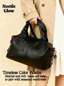 Genuine Leather Satchel Tote Bag Top Handle Handbag Designer Shoulder Bag Large Capacity Cross Body Bag,New Vintage PU Leather Women Handbag, Fashion Zipper Shoulder Bag With Detachable Strap, Women Work Travel 2-In-1 Bag, Gray, Black, Green - 彩色 - 查看 11