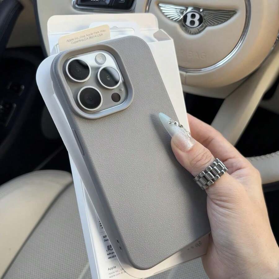 New Imitation Leather Phone Case, Phone Cases For IPhone, Decorative Phone Protective Cover, Phone Accessories Compatible With IPhone 16 Pro X XS MAX 11 12 13 14 15 Plus Series Case, Grey Fall Decor ,Suitable For IPhone17 Air - 灰色 - 查看 1