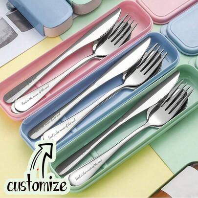 Customized Cutlery Set, Portable Stainless Steel Knife, Fork, Spoon, Chopsticks, Minimalist Dining Utensils Gift For Outdoor Travel, Company, Party,Christmas Gift Supplies