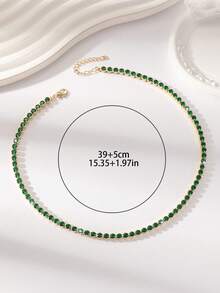 1pc Vintage Charm Elegant Versatile Sparkling Cubic Zirconia Geometric Brass Necklace Choker For Women And Girls, Daily Wear, Teacher's Day, Mother's Day, Valentine's Day, Goddess Day, Thanksgiving, New Year Gift - Dark Green - View 9