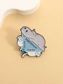 1PC Hipo Tenusa Cat Eto Enamel Pins Hippopotamus Cat Brooches Lapel Badges Animal Math Triangle Jewelry Gift For Friends - Multicolor - View 3