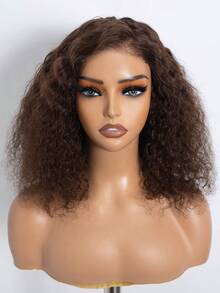 QVR QUEEN VIRGIN REMY QVR Glueless Brown Water Wave Bob Lace Front Wigs Human Hair Pre Cut 4X4 Closure Bob Wigs Pre Plucked Transparent Lace Front Wig 14 Inch Chocolate Brown Curly Bob Wig With Side Lace Part Wear & Go Bob Lace Wig 150% Density Remy Brazilian Hair