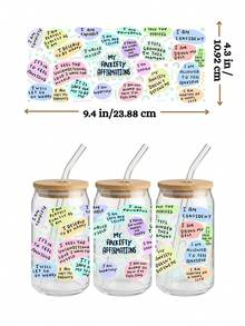 5 miếng dán chuyển nhiệt UV DTF chủ đề Sức khỏe tinh thần cho lon thủy tinh Libbey 16oz, với những lời khẳng định tích cực và lời chúc tốt đẹp cho bản thân, nhãn dán DIY chống thấm nước giúp giảm lo âu cho ly thủy tinh (9.4" x 4.3") - Nhiều màu - Xem 3