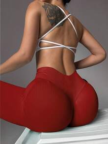 1 chiếc quần legging định hình dáng người dành cho nữ, thích hợp cho yoga, thể dục, chạy bộ ngoài trời, trang phục Giáng sinh, quần định hình eo cao cho nữ, quần legging màu đỏ giúp thon gọn vòng eo. - Đỏ - Xem 3