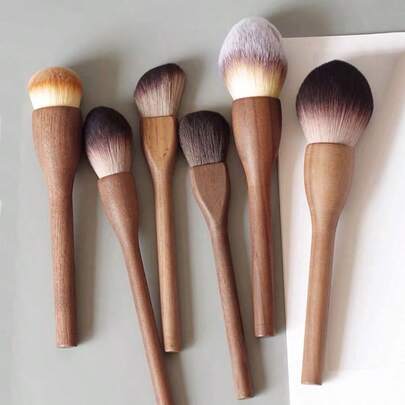 1pc Walnut Fiber Powder Brush, Seamless Foundation Brush, Blush Brush, Contour Brush, Makeup Brush Set