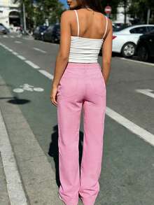 Women's Pink Classic Sweet Straight Leg Jeans, Y2K Casual Long Pants, Spring Everyday Fashion Must-Have - Pink - View 4