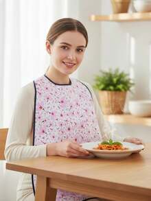 1pc Adult Bib For Women, Meal Protection Cover, Washable And Wipe Clean, Snap Button Style Adult Feeding Apron, Clothing Protection Cover - Multicolor - View 10