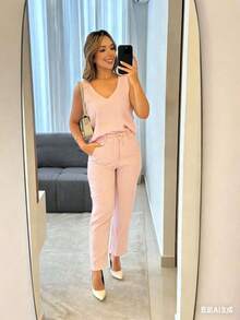 Women's Set: Blouse With Pants - 淺粉色 - 查看 1