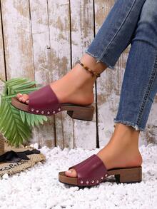 Women's Summer New Casual Fashion Wedge Thick Bottom Slippers, Plus Size Wholesale Open Toe Beach Sandals - Burgundy - View 4