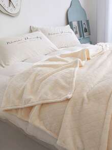 1pc Single Layer Thickened Fleece Plaid Solid Color Bedspread For All Seasons - White - View 8