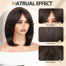 棕色渐变刘海假发，女士齐肩层次刘海假发，耐热合成纤维假发