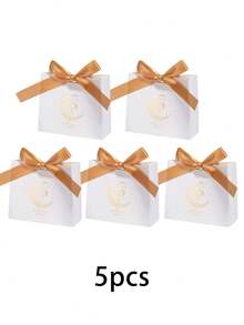 10pcs/Set Star & Moon Gift Box, Castle Pattern, Gold & White, DIY Candy Paper Box With Ribbon Bow, Gift Packaging, 1pc/5pcs/10pcs Set - Multicolor - View 8