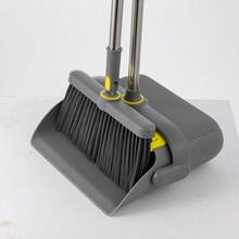 Broom And Dustpan Set With Long Handles, Upright Foldable Dustpan & Sweeping Brush With Comb Teeth, Standing Cleaning Set For Home, Kitchen, Office & Lobby - Grey - View 1