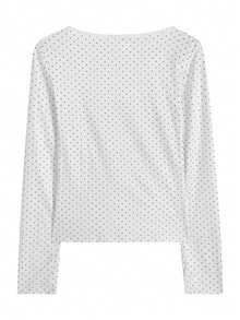 2025春夏波点印花休闲长袖上衣 白色 - 白色 - 查看 6