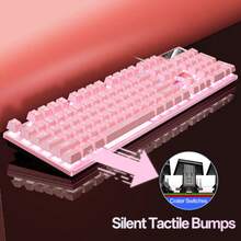 104键有线USB电脑键盘，带白色背光，即插即用，适合游戏玩家和打字员，兼容Windows PC、笔记本电脑，适用于办公和家庭使用。 - 粉色 - 查看 6