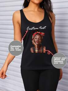 定制礼品及女士背心 - 添加您自己的文字和照片（标语/名言/态度/人生格言/家庭照片/自拍/宠物照片/朋友照片）来设计您的专属图案。可作为礼物送给女朋友，或用作情侣装、运动服等。黑色 - 黑色 - 查看 3