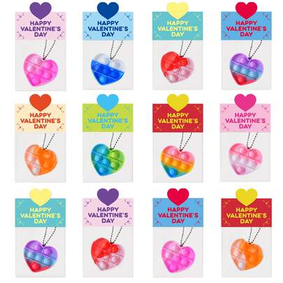 8/16/24/48 piezas Juguetes de burbujas de apretón mini para el Día de San Valentín con llavero con tarjeta, juguetes antiestrés sensoriales, adecuados para niños, niñas, Día de San Valentín y regalos de cumpleaños, suministros para el hogar y la oficina, recuerdos para fiestas de San Valentín, recompensas de carnaval, relleno de bolsas de regalo, recompensas en el aula, colores y estilos aleatorios