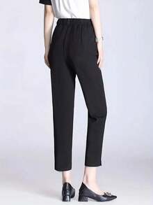 黑色及踝开衩修身休闲裤 - 黑色 - 查看 2