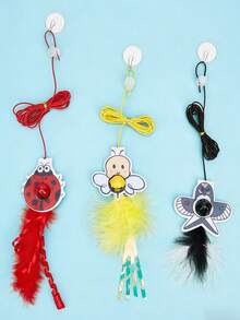 New Cat Interactive Swing Hanging Door Toy, Cartoon Felt Feather Bell Suspended Retractable Adjustable Self-Entertainment Cat Toy - Multicolor - View 4