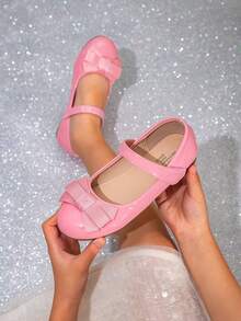 1双女童花朵蝴蝶结装饰魔术贴平底鞋 - 粉色 - 查看 3