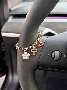 1件甜樱桃合金花朵十字汽车方向盘装饰链女式内饰装饰产品 - A - 查看 1