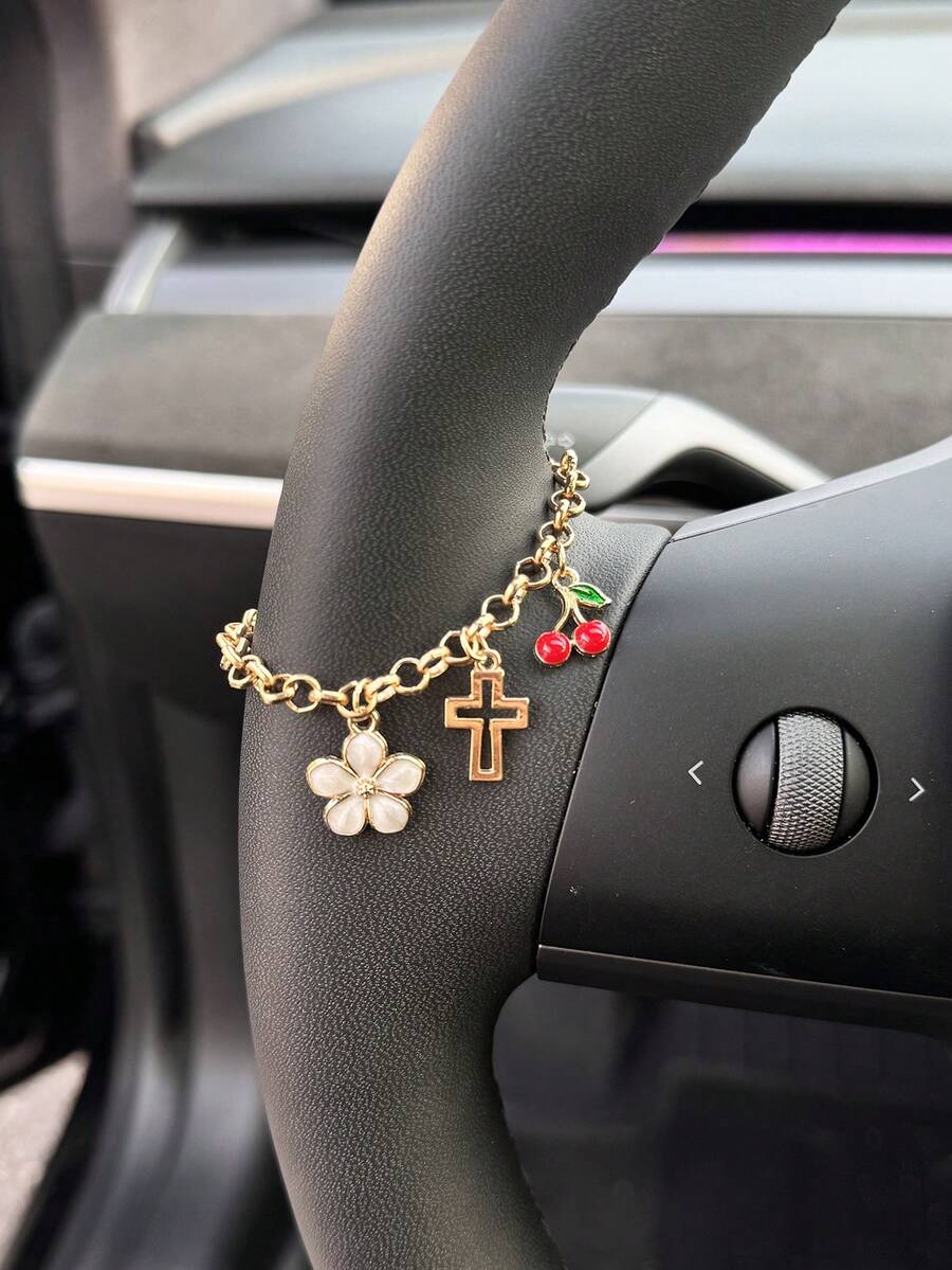 1件甜樱桃合金花朵十字汽车方向盘装饰链女式内饰装饰产品 - A - 查看 1