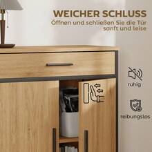 Armoire de salle de bain, étagères à deux niveaux, grand tiroir, style industriel, look chêne sur site - Multicolore - Voir 6
