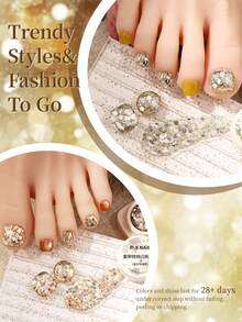 RS NAIL RSNAIL 炫彩亮片凝胶指甲油，金色闪粉凝胶，高密度超闪亮，爆裂大亮片渐变半永久可卸UV/LED美甲美足美甲设计，适用于沙龙和居家DIY，闪耀视觉效果，适合节日假期 - 彩色 - 查看 7