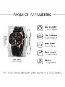 4件套时尚硅胶表带女士石英表心形饰品套装（不含表盒） - 黑色 - 查看 5