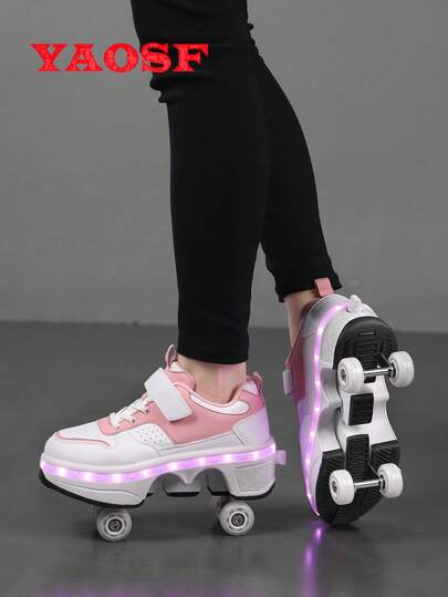 YAOSF Roller Skate Shoes For Teenagers, Upgraded Version With Enhanced Stability, Detachable Dual-Use Sports Shoes, Street Cool Roller Skating Shoes, Outdoor Sports Luminous Shoes, New Inline Skates, Lighted Shoes With Wheels For Night